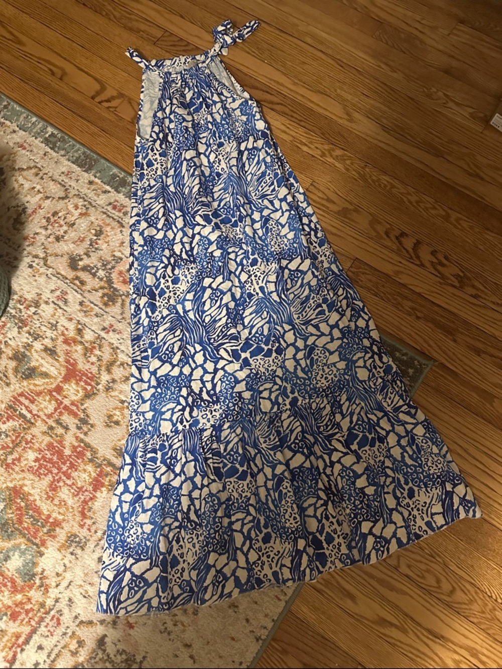 Blue and White Floral Halter Maxi Dress